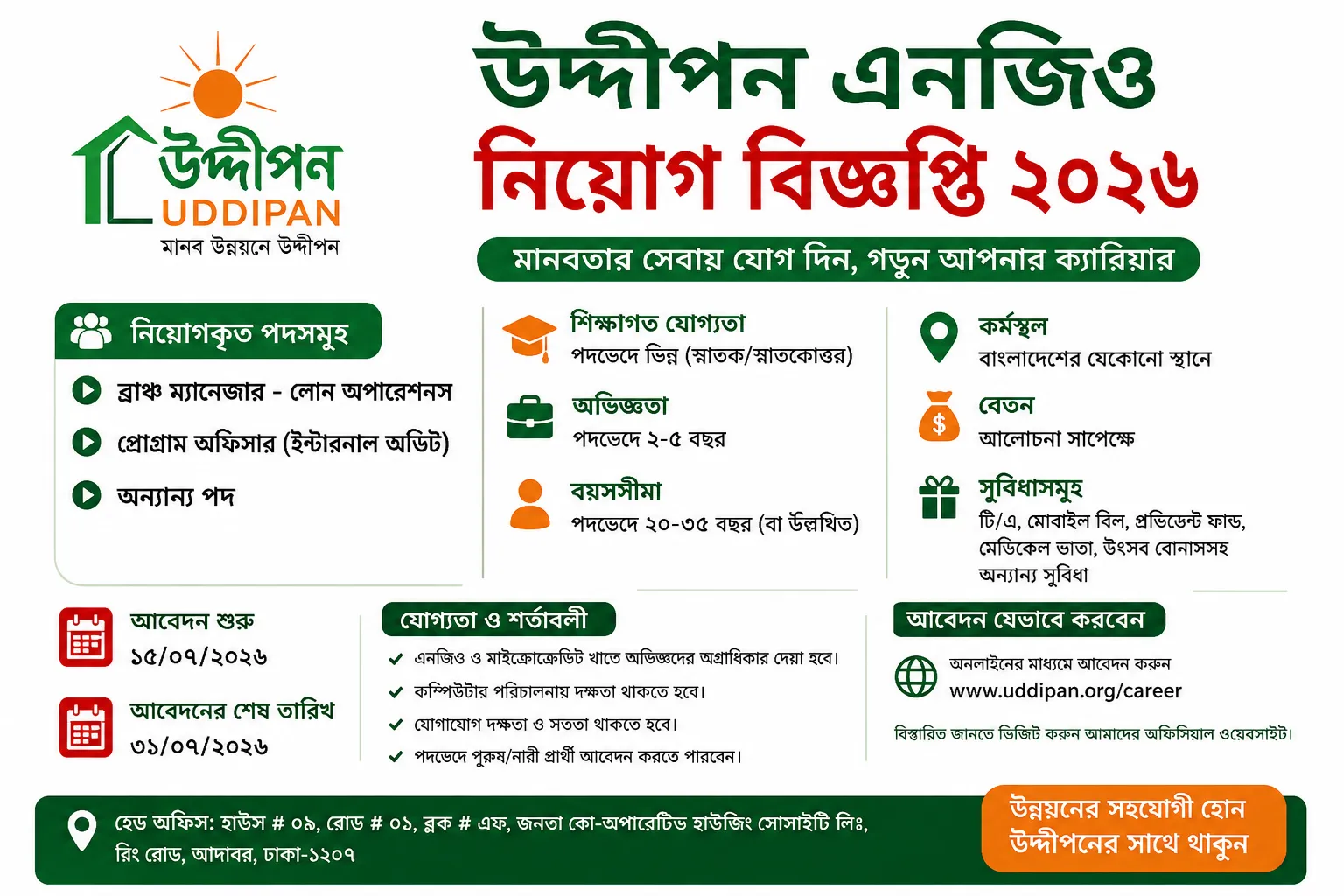 উদ্দীপন এনজিও নিয়োগ বিজ্ঞপ্তি ২০২৬