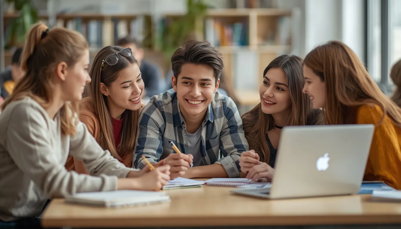 Teenagers studying together and practicing teamwork