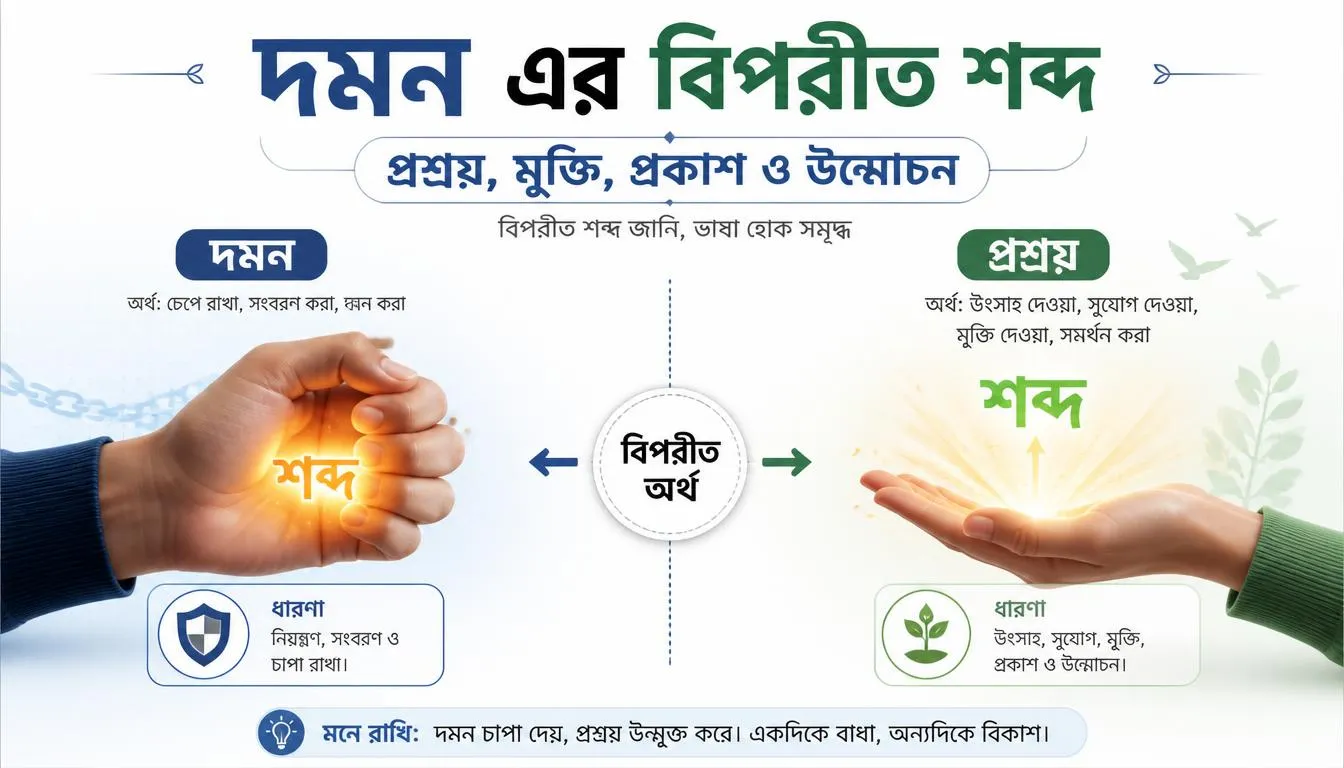 দমন এর বিপরীত শব্দ প্রশ্রয়, অর্থ ও বাক্যসহ বাংলা ব্যাকরণ