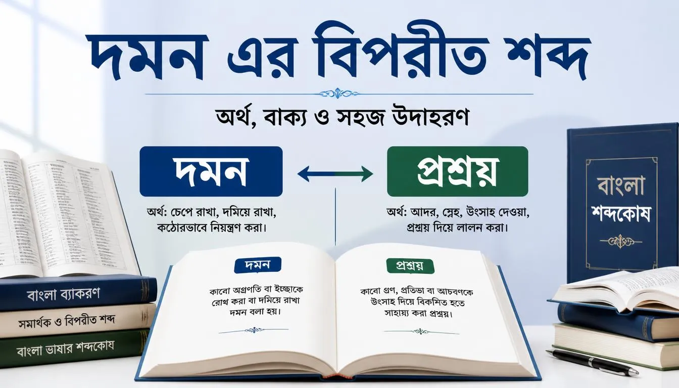 দমন এর বিপরীত শব্দ কী? অর্থ, বাক্য ও সহজ উদাহরণ দমন এর বিপরীত শব্দ কী